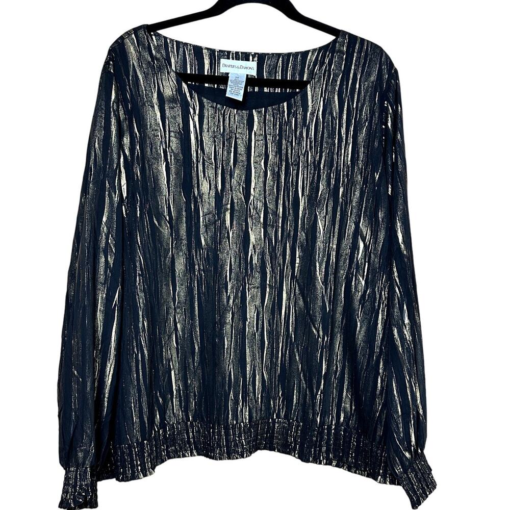 Draper's & Damons Black and Gold Elastic Hem Women Size 2X Flouncy Party Festive